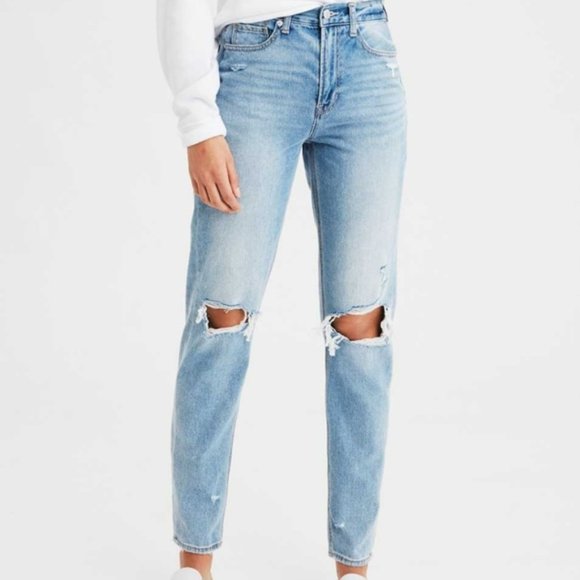 American Eagle Outfitters Denim - American Eagle Light Wash Distressed High Rise Mom Jeans